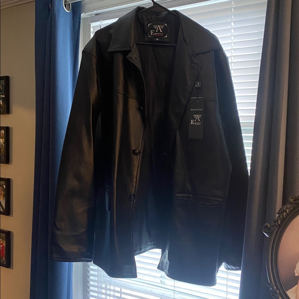 Emporio Armani Midnight Black Leather Coat